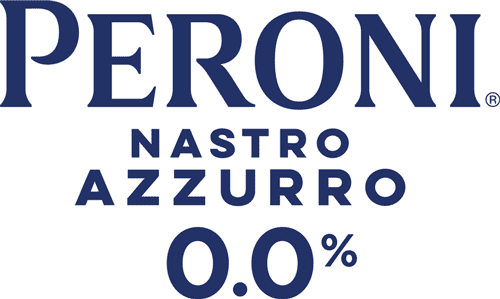 Logo for Peroni Nastro Azzurro (blue) beverages provided at the festival.